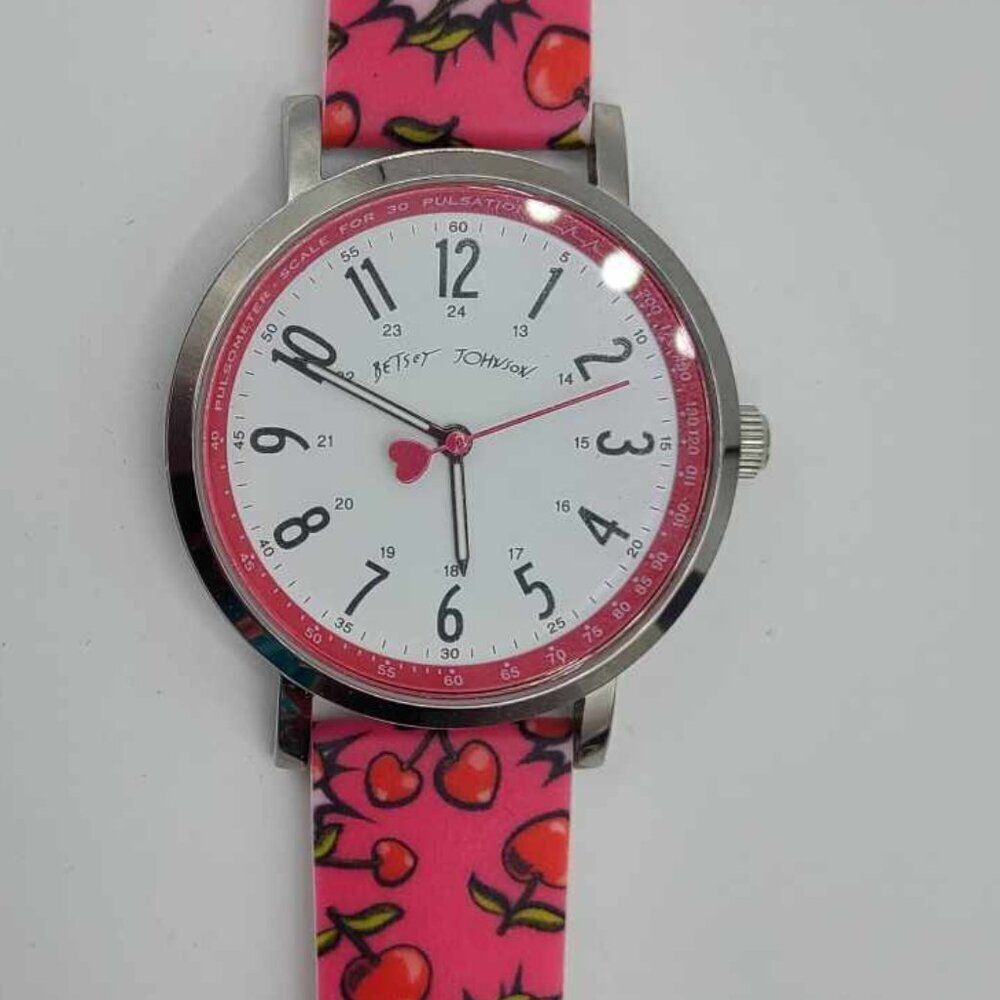 Betsey Johnson Red Cherries Nurses Watch NWOT!  WORKS!